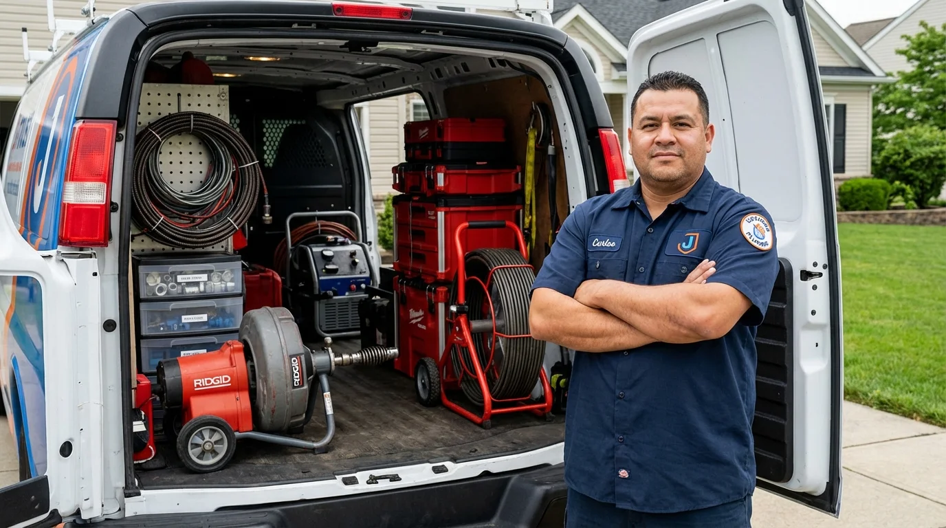 Professional drain cleaning equipment and Johns Plumbing LLC plumber in Blue Earth