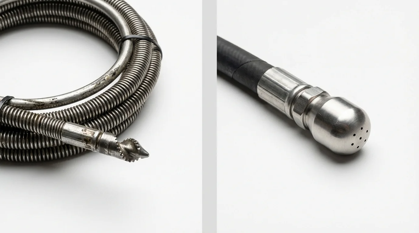Drain snake cable and hydro jetting nozzle used for drain cleaning in Blue Earth, MN