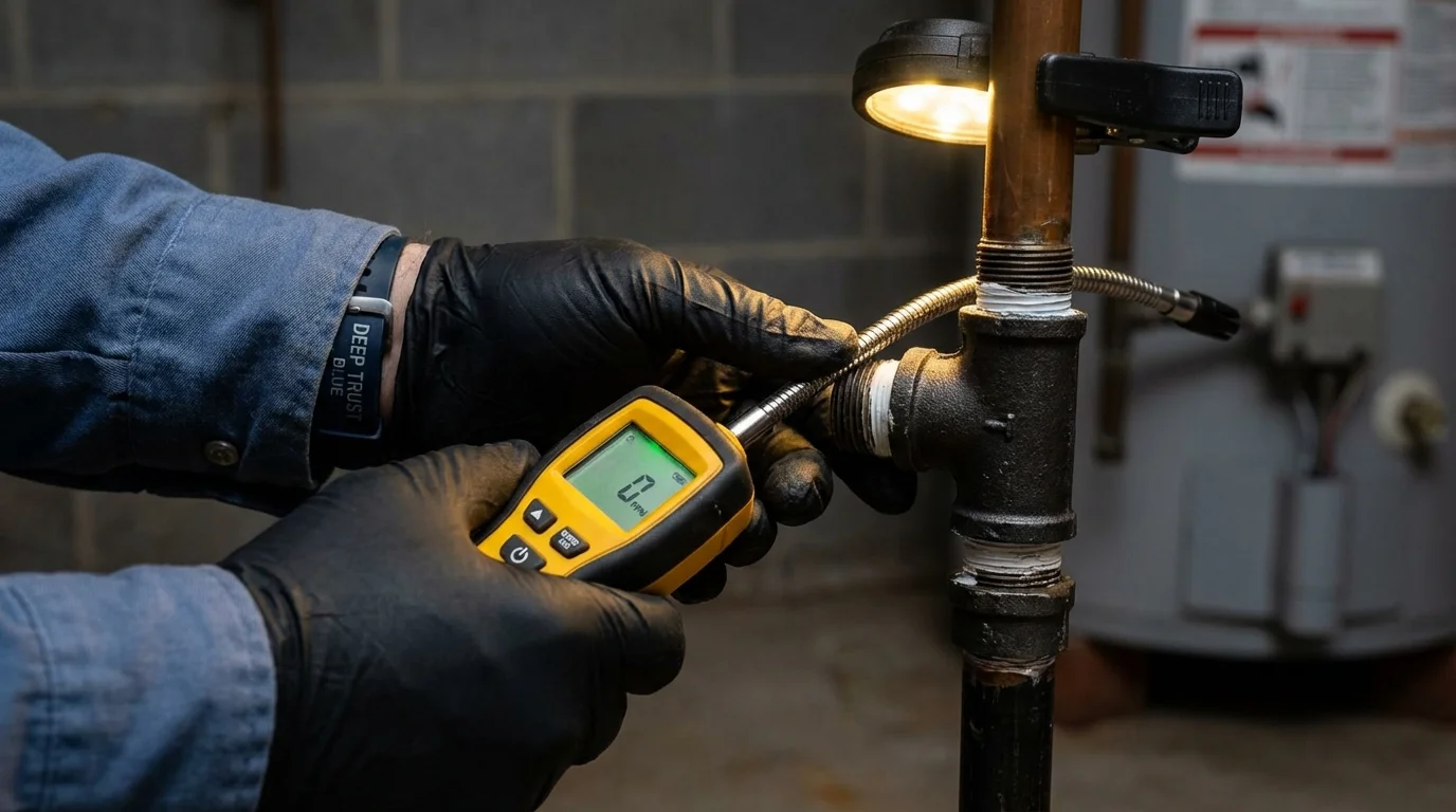 Gas leak detection with electronic sniffer by Johns Plumbing LLC in Blue Earth